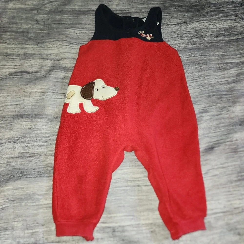 OshKosh B'gosh Red Fleece Dog Applique Overalls Jumper‎ Baby 18 Months